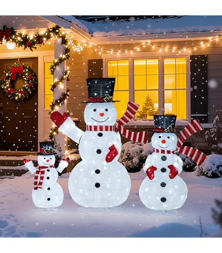 Amazon.com: Set of 4 Mesh Snowman Family with LED Lights : Patio